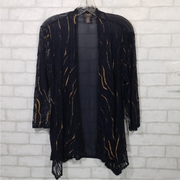 Chicos travelers blue/gold open cardigan size 2 - Picture 2 of 7